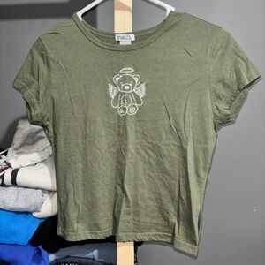 Rue21 Juniors Green Angel Bear Short Sleeve Crop Top Tee